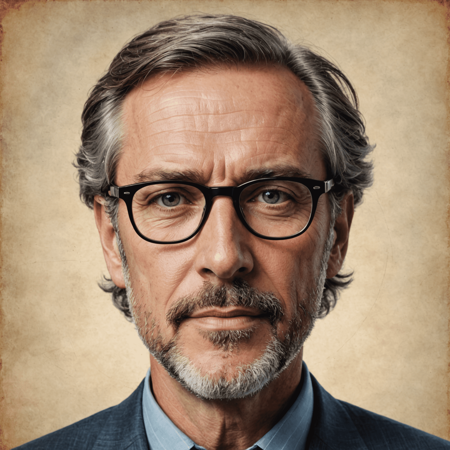 Portret van Pieter Bakker, Hoofdarchitect, een man van middelbare leeftijd met een creatieve uitstraling en een modern brillenmontuur